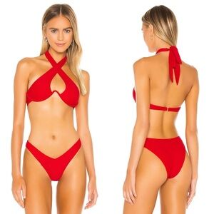 Revolve NBD Janessa Wrap Bikini Top and Bottom Set in Candy Apple Size Medium